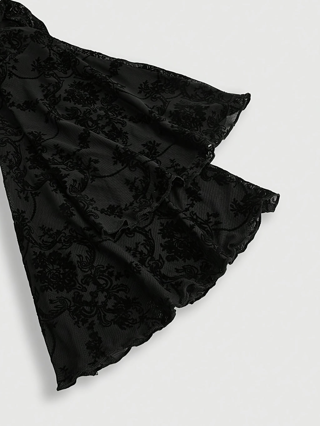 [Black Velvet Shirt] Women's Black Velvet High-Neck Bell Sleeve Short Outer Decorative Shirt