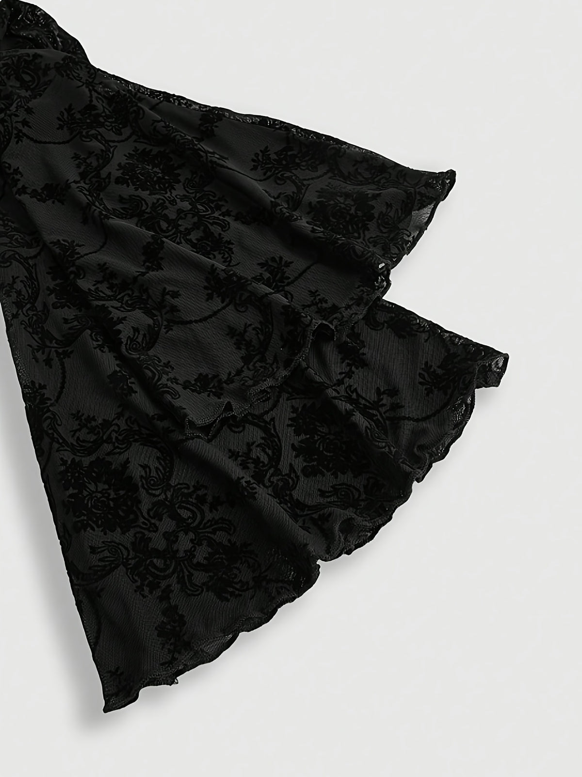 [Black Velvet Shirt] Women's Black Velvet High-Neck Bell Sleeve Short Outer Decorative Shirt