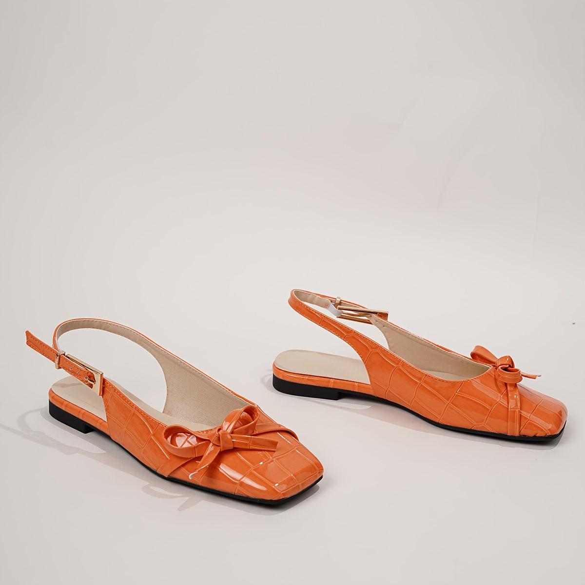 Women'S Summer Outdoor Lightweight Comfortable Versatile Square Toe Plus Size Side Bow Decor Orange Flat Casual Sandals, Women Shoes