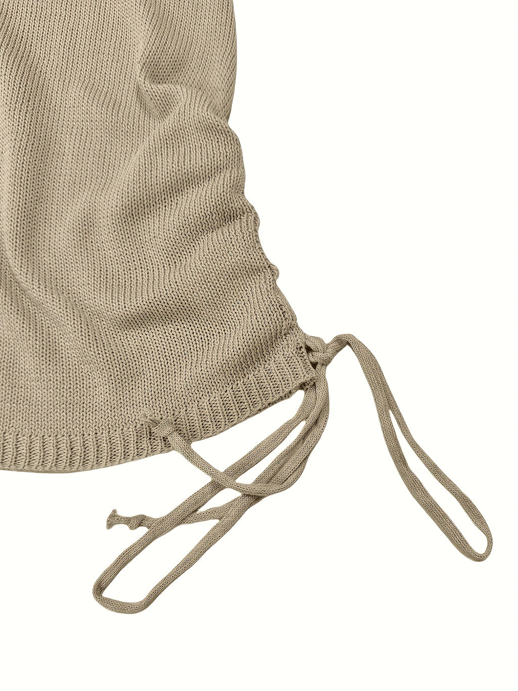 Solid Color Open-neck Sweater Dress, Elegant Backless Long Sleeve Drawstring Hem Wrap Skirt