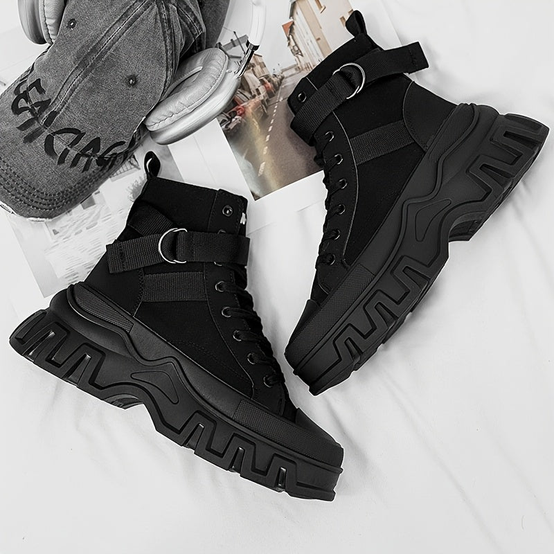 Women's Fashion High-Top Platform Shoes, Comfortable Wear-Resistant Sole Lace-Up Height-Increasing Platform Shoes, Suitable for Men's Outdoor Activities, Plus Size Women's Shoes, Black Casual Sneakers, Women Shoes