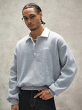 Men'S Loose Minimalist Urban Style Color-Block Polo Neck Sweatshirt, Soft Fabric Half-Button Letter Long Sleeve Pullover Top, Casual Commute City Leisure Wear