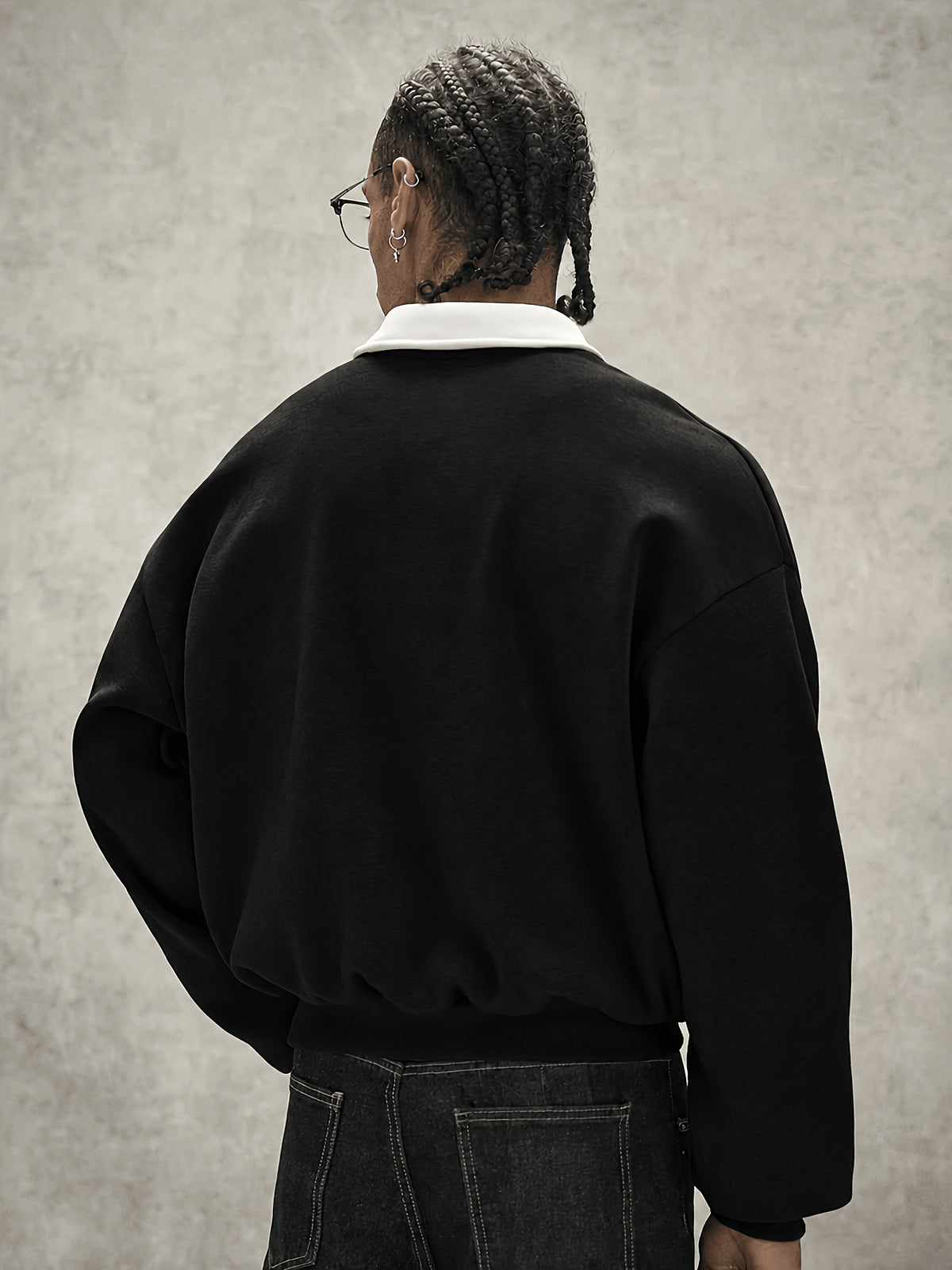Men'S Loose Minimalist Urban Style Color-Block Polo Neck Sweatshirt, Soft Fabric Half-Button Letter Long Sleeve Pullover Top, Casual Commute City Leisure Wear