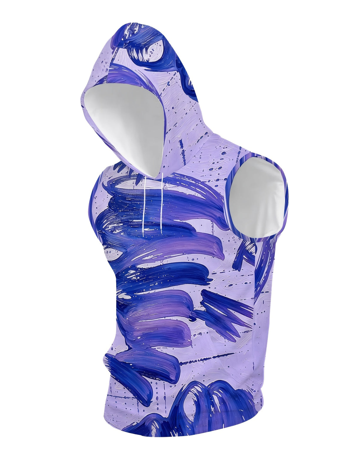Men'S Hooded Sleeveless Top Black And White Ink Splash Print Sports Fitness Vest Daily Casual Trendy Versatile Breathable Comfortable Slim Fit for Workout Gym Training