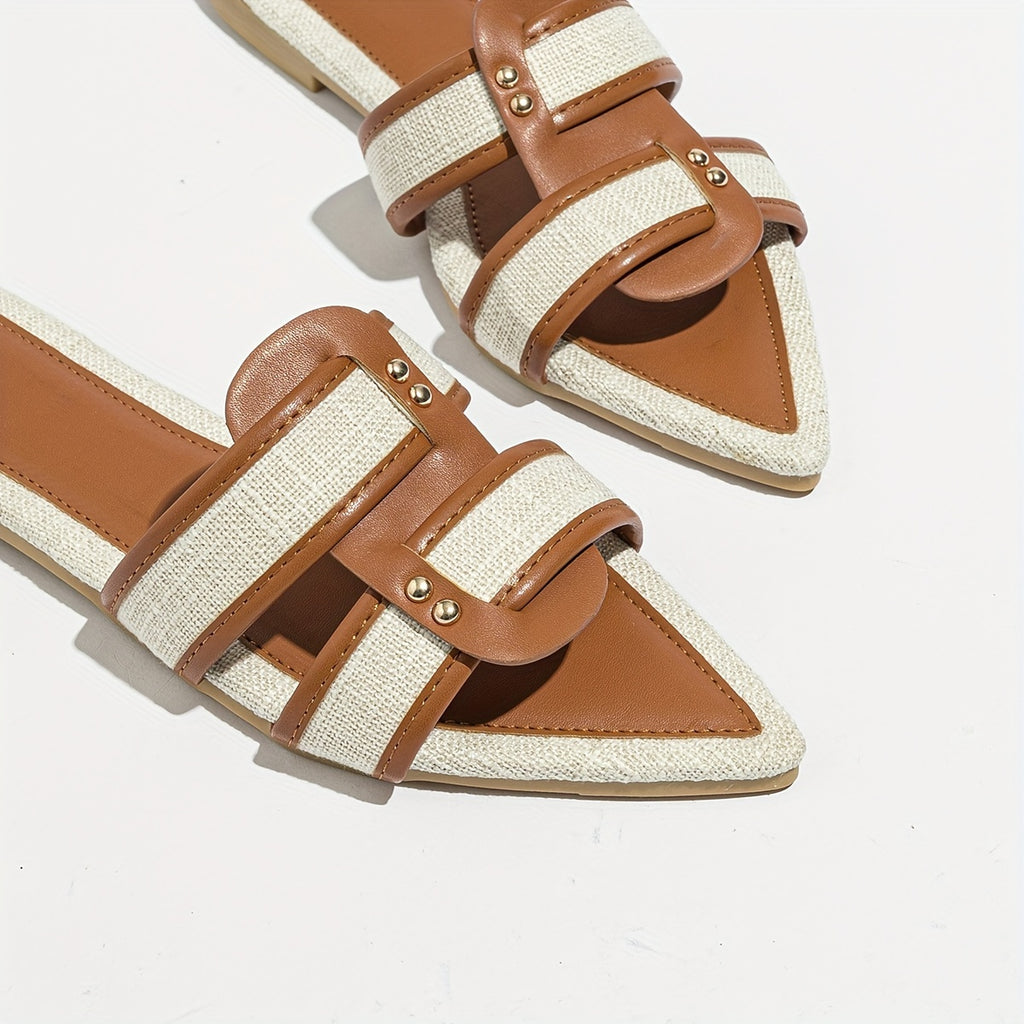 Women's Casual Pointed Toe Linen Flat Sandals with Single Strap for Travel and Vacation, Women Shoes