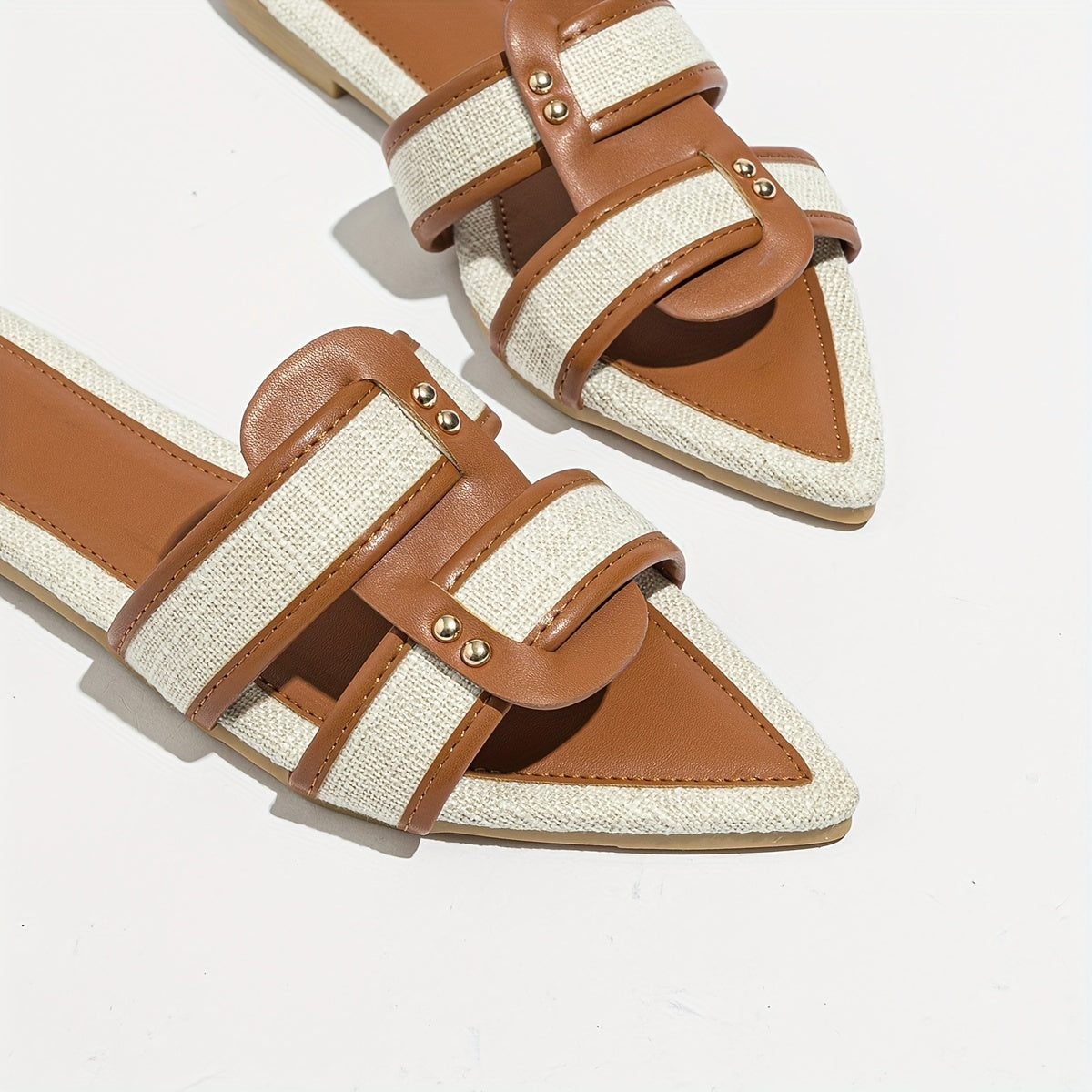 Women's Casual Pointed Toe Linen Flat Sandals with Single Strap for Travel and Vacation, Women Shoes
