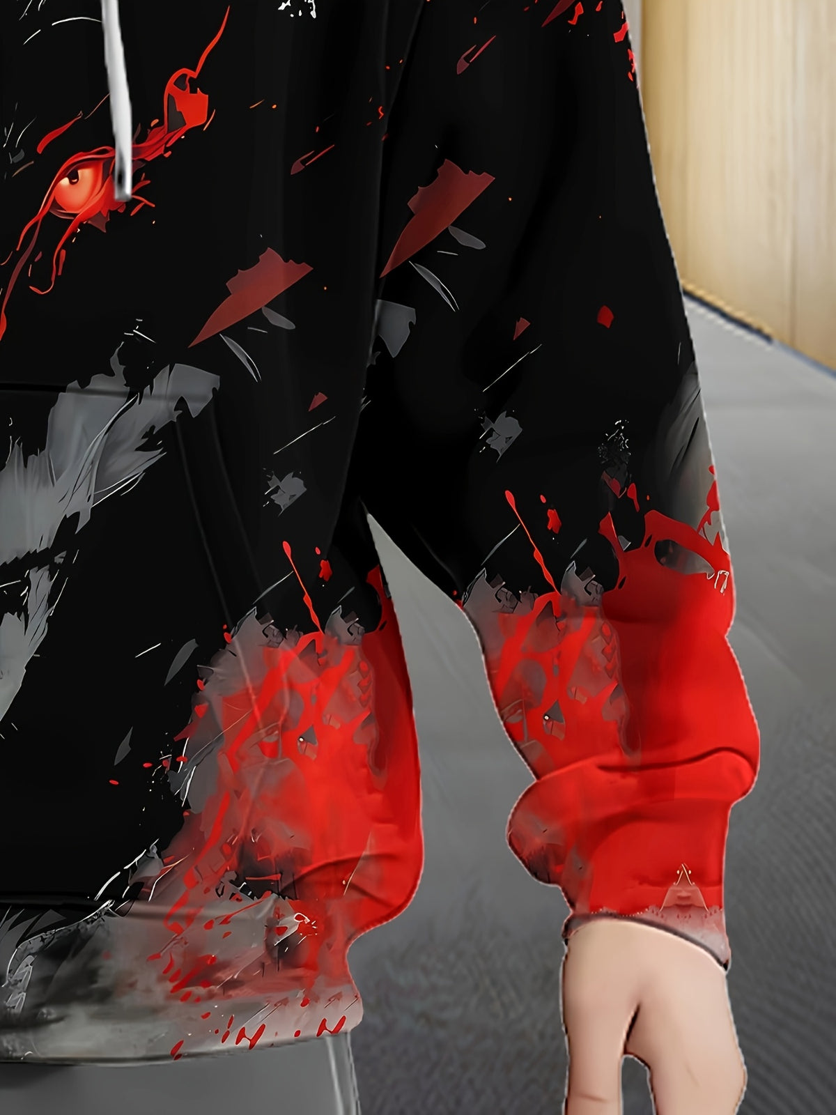 Men's Long-sleeve Zip-up Wolf Print Hooded Sweatshirt, Autumn/winter Casual Outdoor Jacket with Drawstring and Pockets
