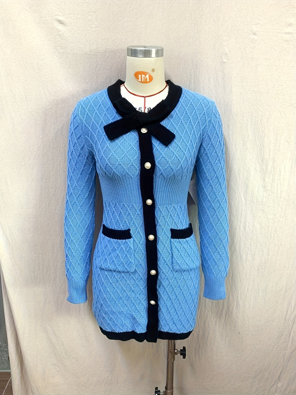 Fall Winter Directional And Little Fragrance Style Bow Texture Checkered Dress