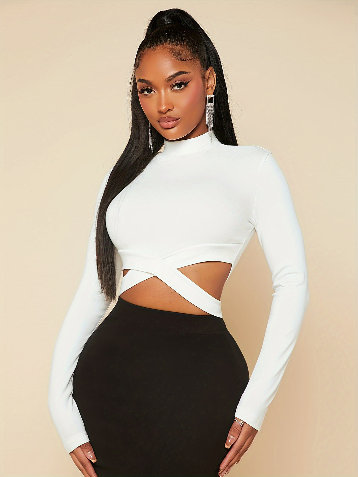 New Women's Fashion Slim-Fit Cross-Waist Mid-Collar Long-Sleeve Shirt