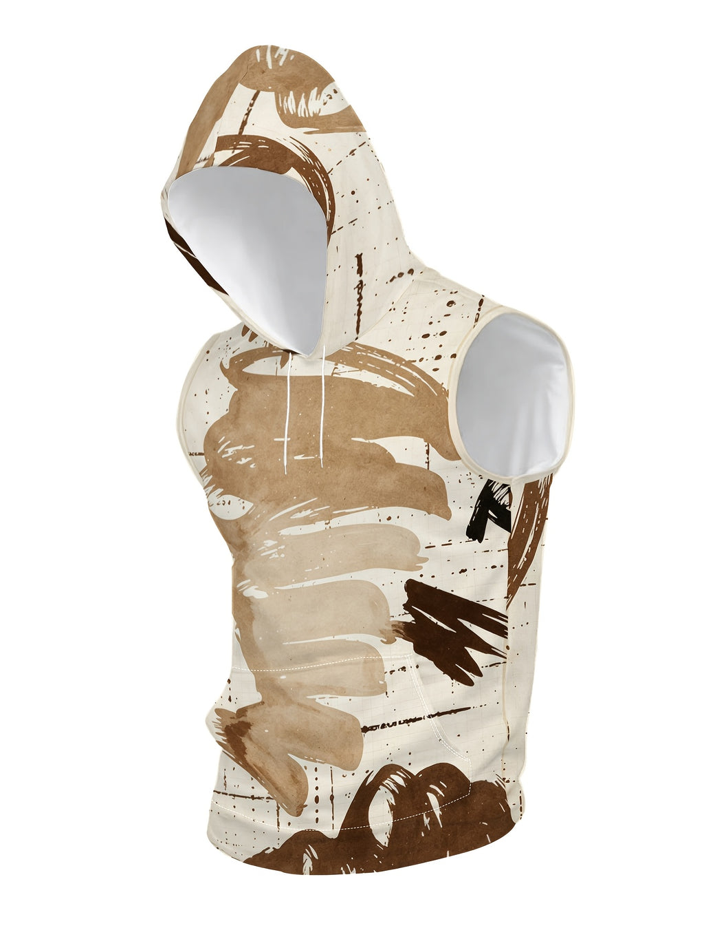 Men'S Hooded Sleeveless Top Black And White Ink Splash Print Sports Fitness Vest Daily Casual Trendy Versatile Breathable Comfortable Slim Fit for Workout Gym Training