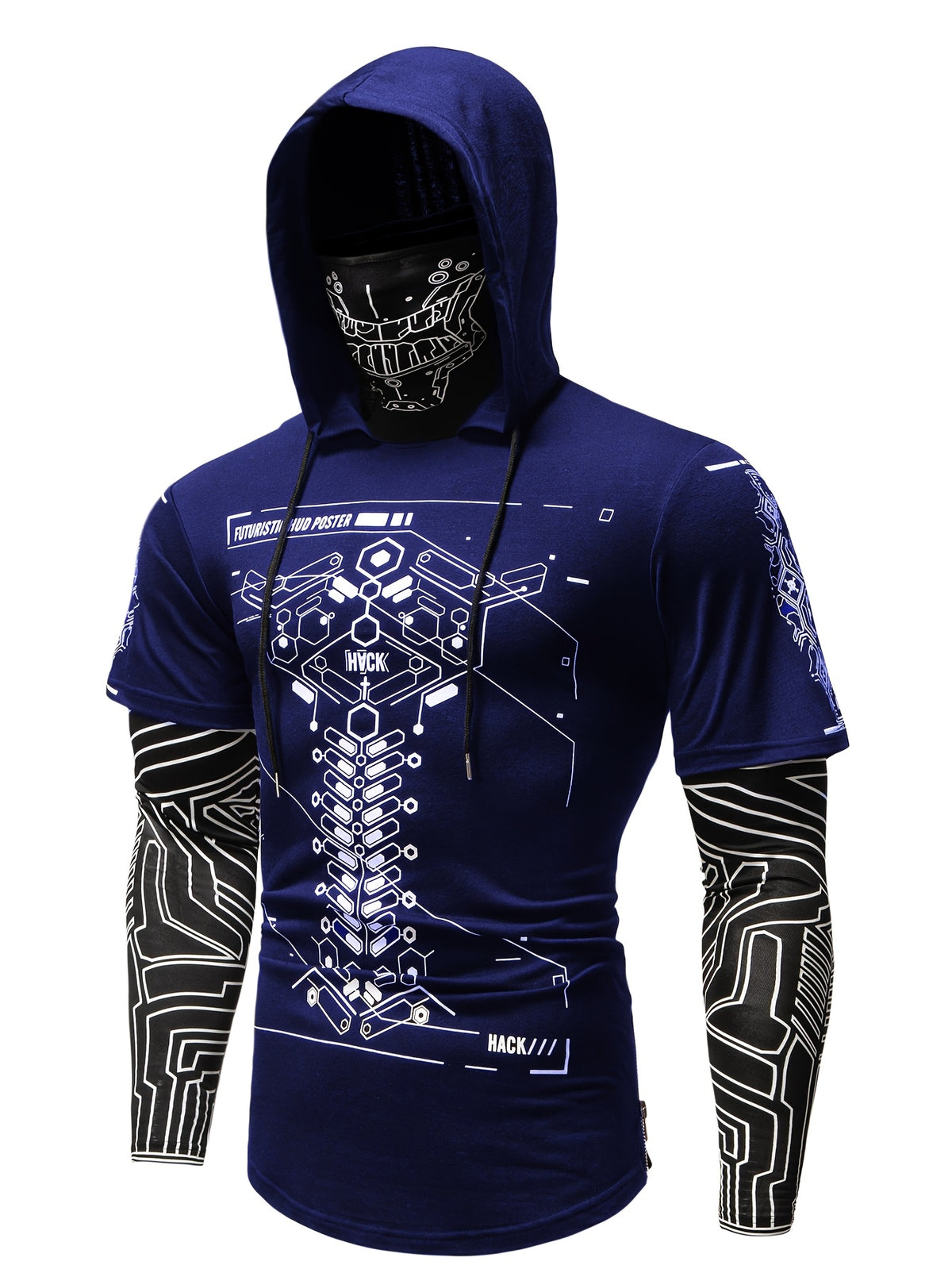 [Pearson OBM] Men'S Geometric Pattern Print Mask Hoodie T-Shirt