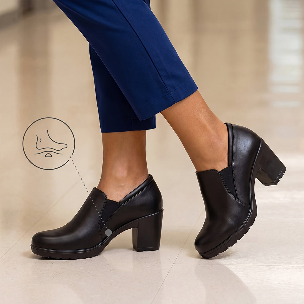 Women's Low Chunky Block Heel Slip-On Pumps - Round Toe Dress Loafers with Cushioned TPR Sole, Low Block Heels Suitable for Office, Business, Casual Wear - - Comfortable Work Shoes, Women Shoes