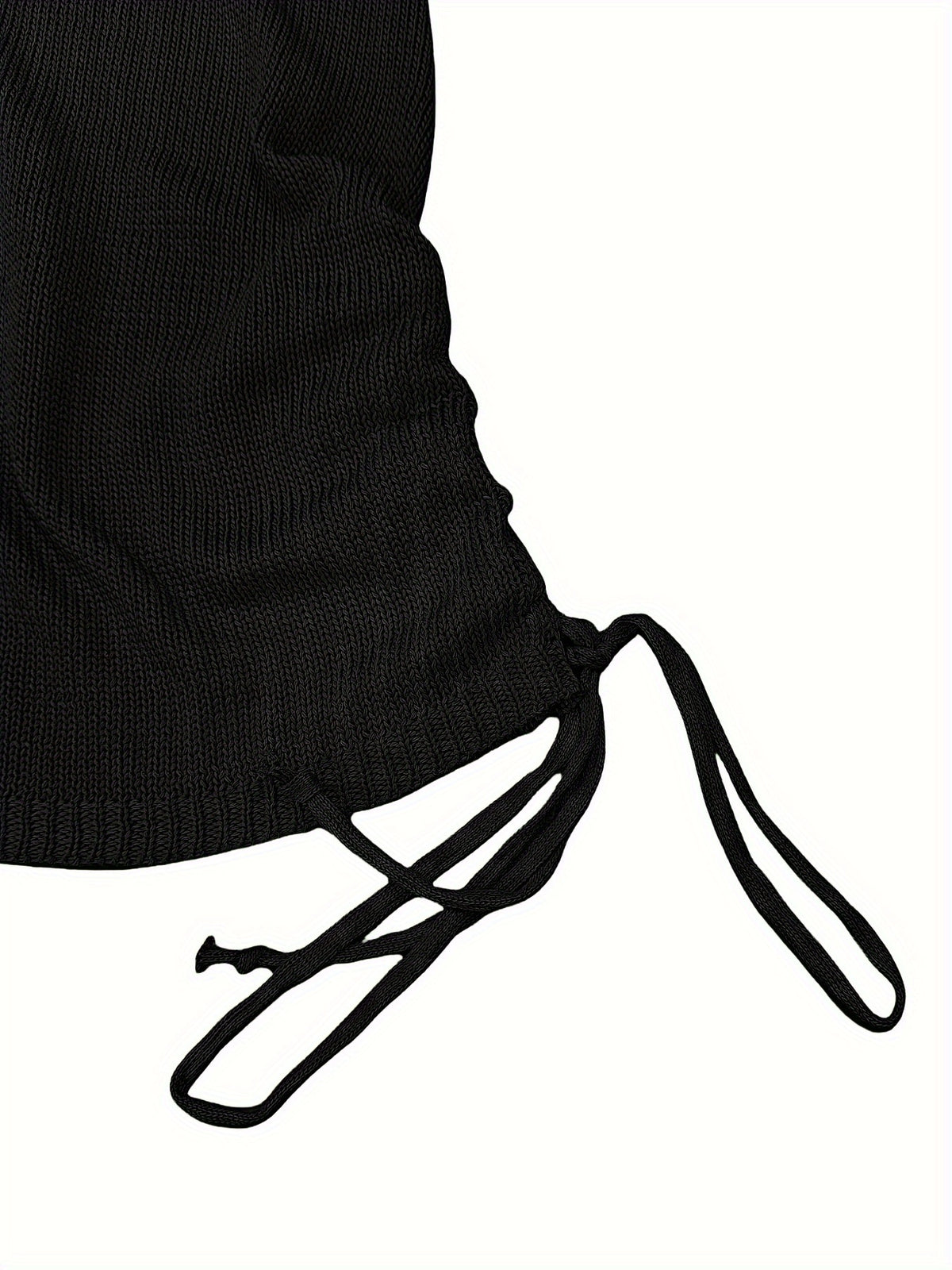 Solid Color Open-neck Sweater Dress, Elegant Backless Long Sleeve Drawstring Hem Wrap Skirt