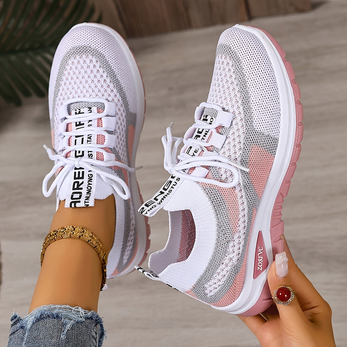 Women'S Lightweight Breathable White Sneakers - Comfortable Low-Top Lace-Up Casual Walking Shoes with Color-Block Design, Suitable for Outdoor Travel And All-Day Wear, All-Season Footwear | Fashion Contrast Design | Soft Rubber Sole, Women Shoes