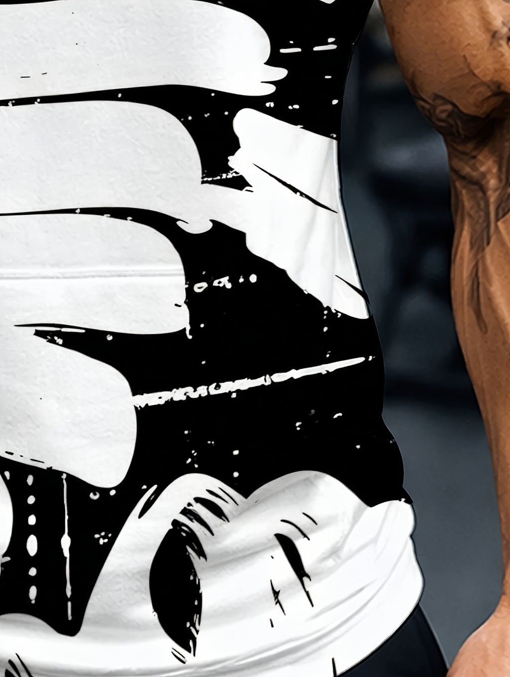 Men'S Hooded Sleeveless Top Black And White Ink Splash Print Sports Fitness Vest Daily Casual Trendy Versatile Breathable Comfortable Slim Fit for Workout Gym Training