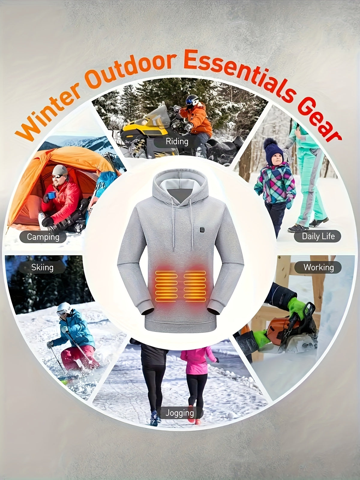 Men's Heating Hoodie with 9 Heating Zones, Electric Heating Sweatshirt, Winter Thermal Pullover Sweater Fall/Winter Essential Hoodie (Battery Not Inculded)