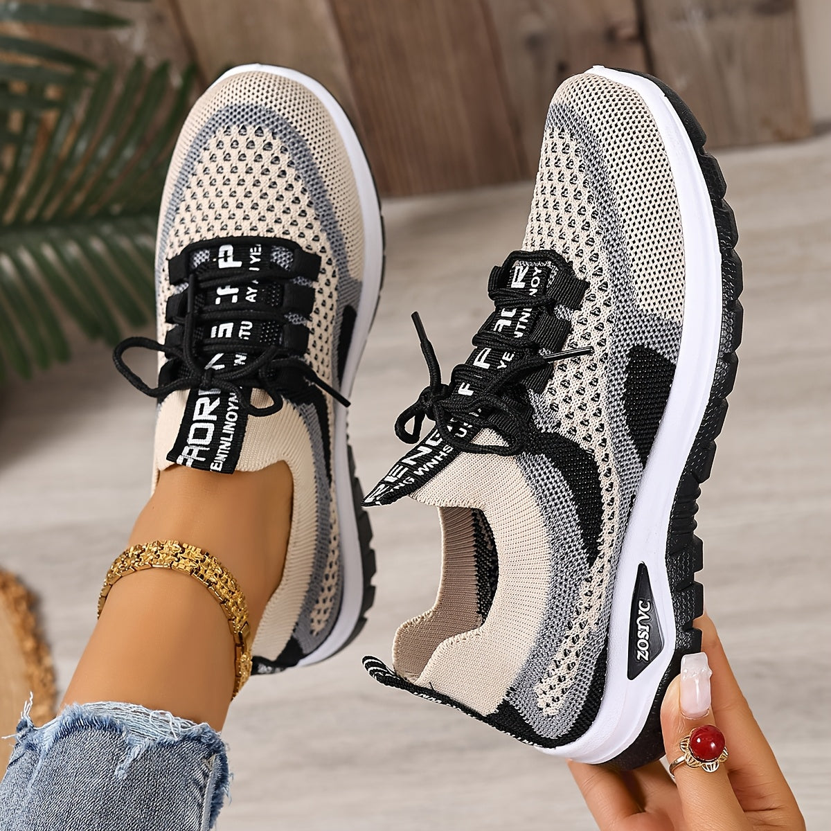 Women'S Lightweight Breathable White Sneakers - Comfortable Low-Top Lace-Up Casual Walking Shoes with Color-Block Design, Suitable for Outdoor Travel And All-Day Wear, All-Season Footwear | Fashion Contrast Design | Soft Rubber Sole, Women Shoes