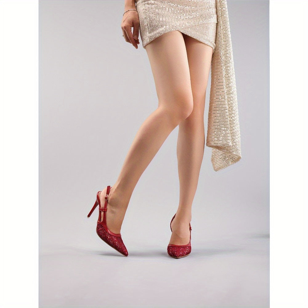 Women's Lace-Patch High Heels, Summer Elegant and Sexy Pointed-Toe Stiletto Sandals for Banquets, Parties, and Weddings, Women Shoes