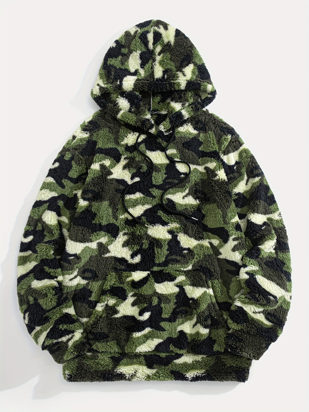 Thickened Double-Sided Plush Camouflage Random Print Hooded Warm Sweatshirt, Hunting