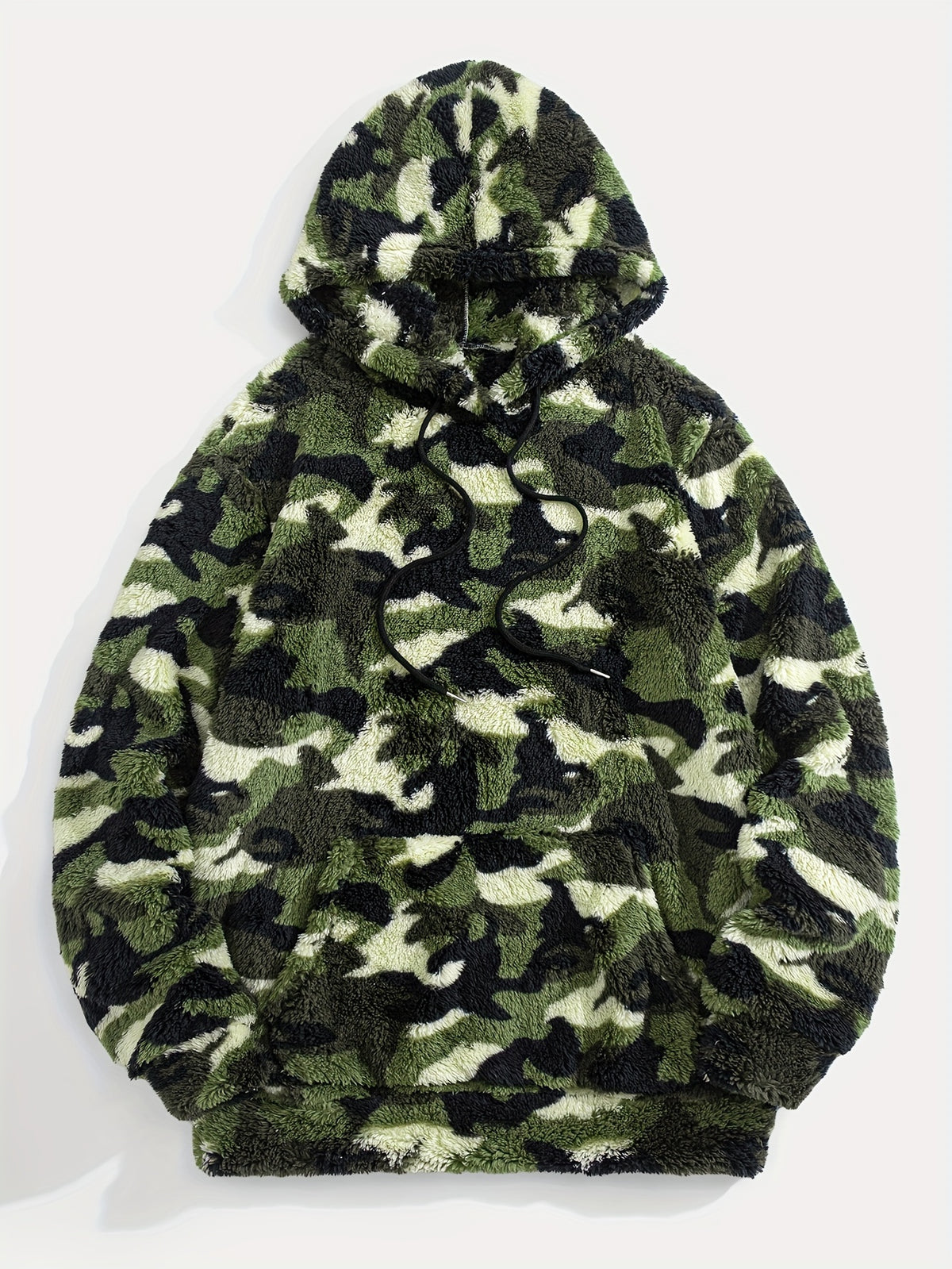 Thickened Double-Sided Plush Camouflage Random Print Hooded Warm Sweatshirt, Hunting