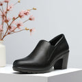 Women's Low Chunky Block Heel Slip-On Pumps - Round Toe Dress Loafers with Cushioned TPR Sole, Low Block Heels Suitable for Office, Business, Casual Wear - - Comfortable Work Shoes, Women Shoes