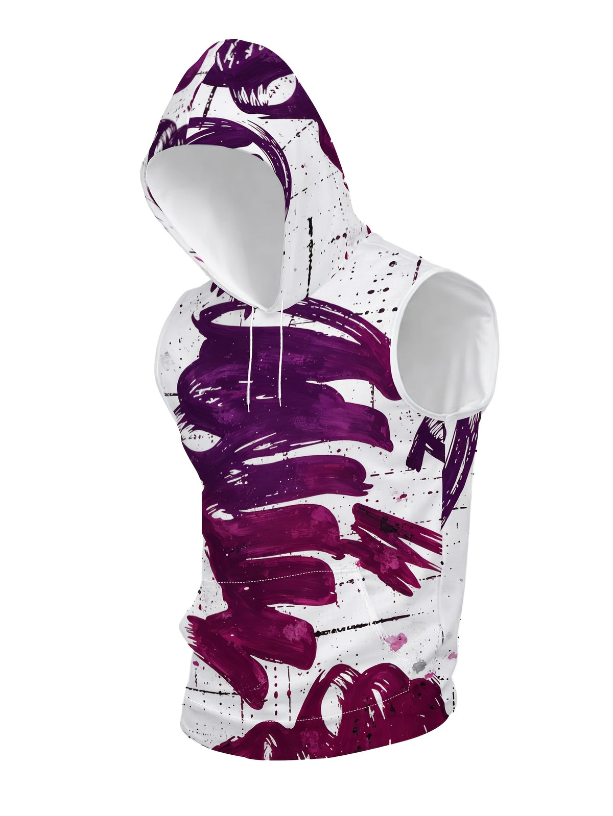 Men'S Hooded Sleeveless Top Black And White Ink Splash Print Sports Fitness Vest Daily Casual Trendy Versatile Breathable Comfortable Slim Fit for Workout Gym Training