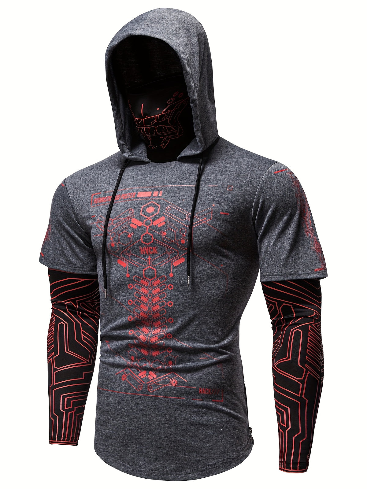 [Pearson OBM] Men'S Geometric Pattern Print Mask Hoodie T-Shirt