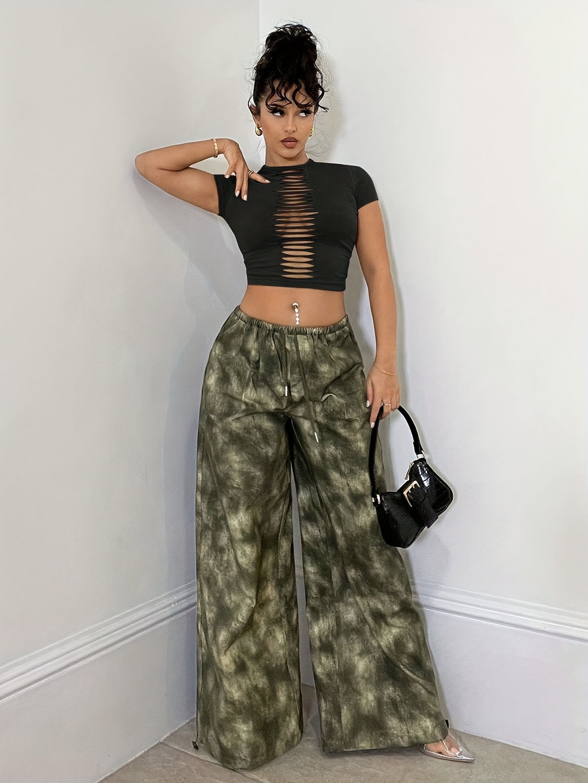 Solid Color Cropped Top, Casual Short-Sleeved Slim T-Shirt, Suitable for Spring And Summer Seasons, Women'S Clothing
