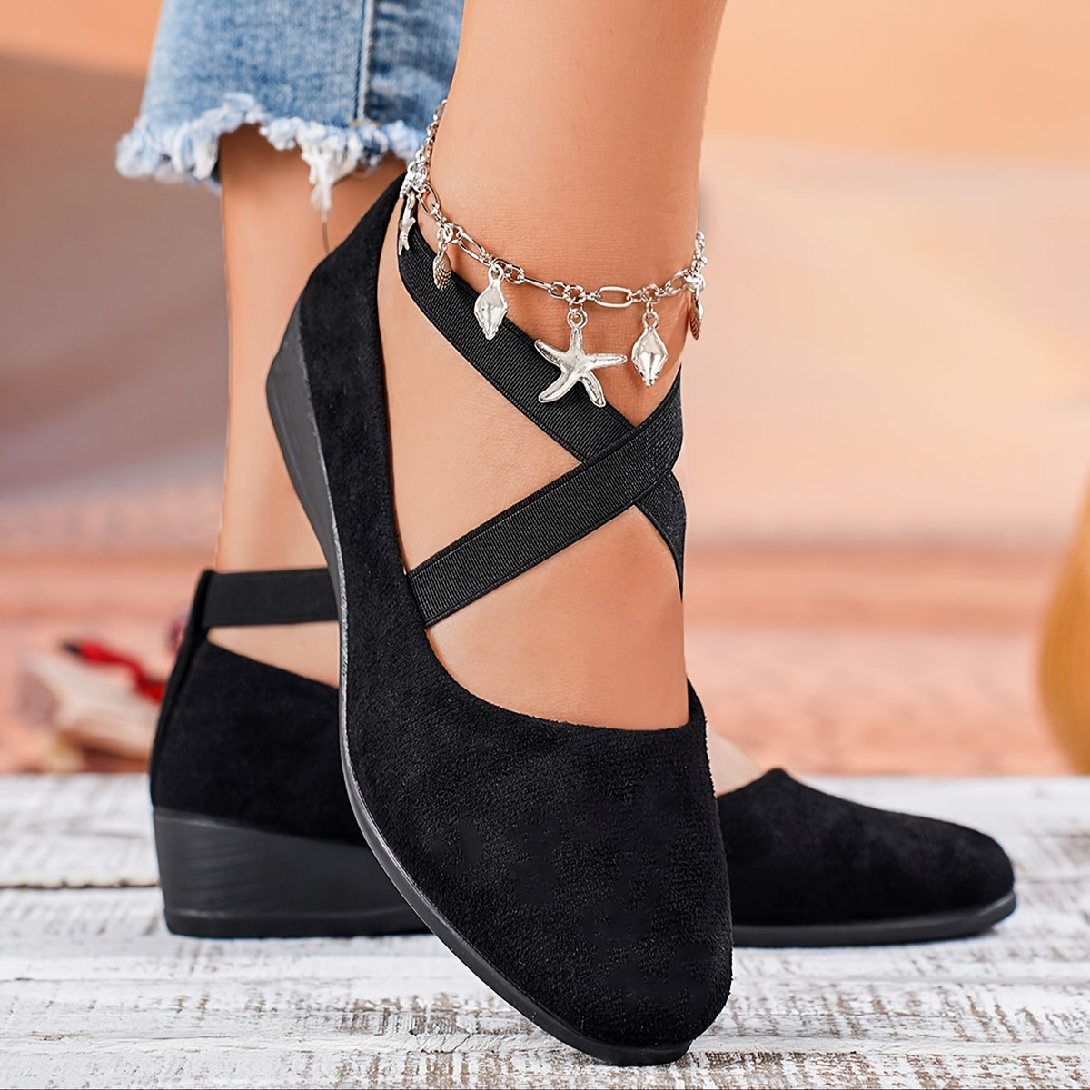 Women's Solid Color Shoes, Slip On Cross Straps Comfy Soft Sole Shoes, Lightweight Wedge Daily Shoes, Women Shoes