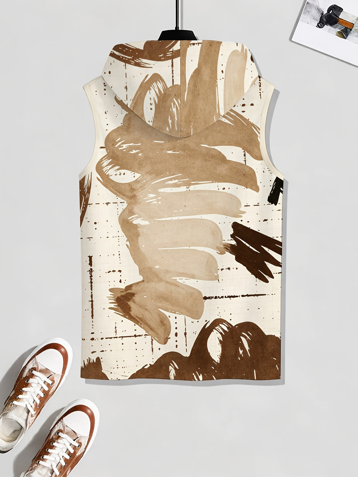 Men'S Hooded Sleeveless Top Black And White Ink Splash Print Sports Fitness Vest Daily Casual Trendy Versatile Breathable Comfortable Slim Fit for Workout Gym Training
