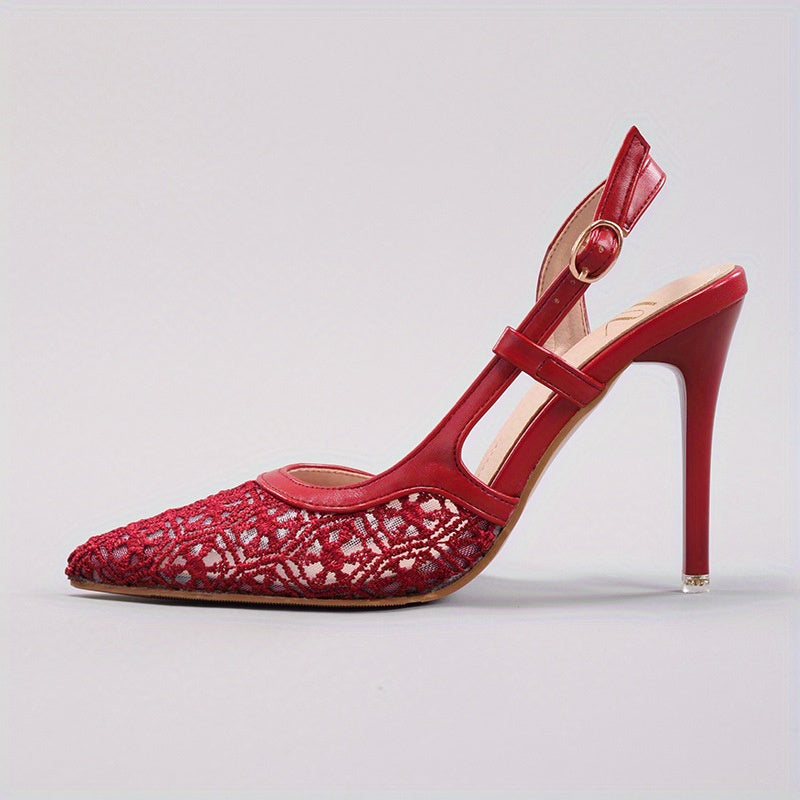 Women's Lace-Patch High Heels, Summer Elegant and Sexy Pointed-Toe Stiletto Sandals for Banquets, Parties, and Weddings, Women Shoes