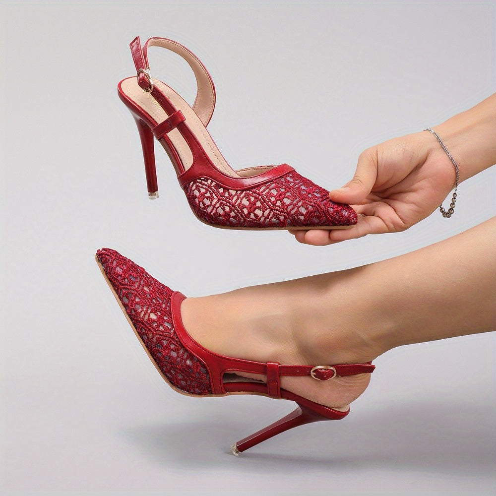 Women's Lace-Patch High Heels, Summer Elegant and Sexy Pointed-Toe Stiletto Sandals for Banquets, Parties, and Weddings, Women Shoes