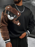 Men'S Fashion Cartoon Bear Long Sleeve Pullover Creative Plush Spliced Casual Sweatshirt