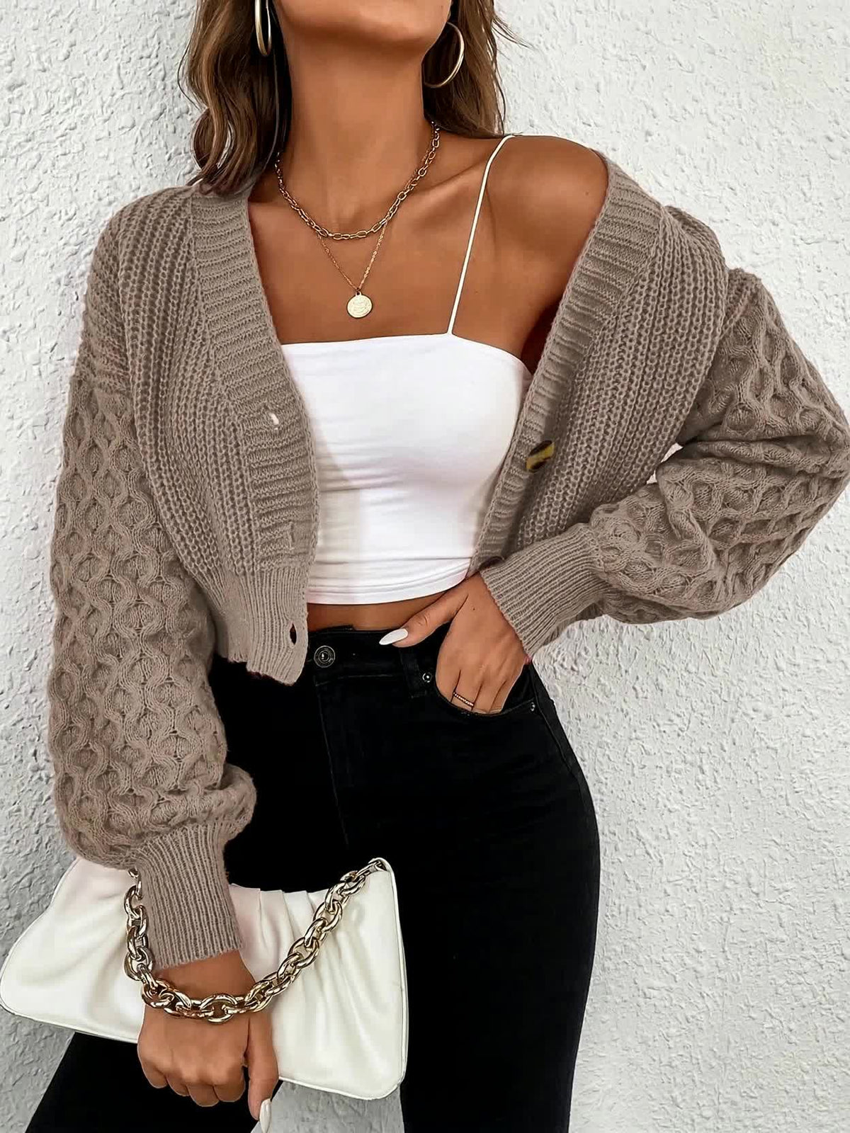 French-Style Short Textured Cardigan