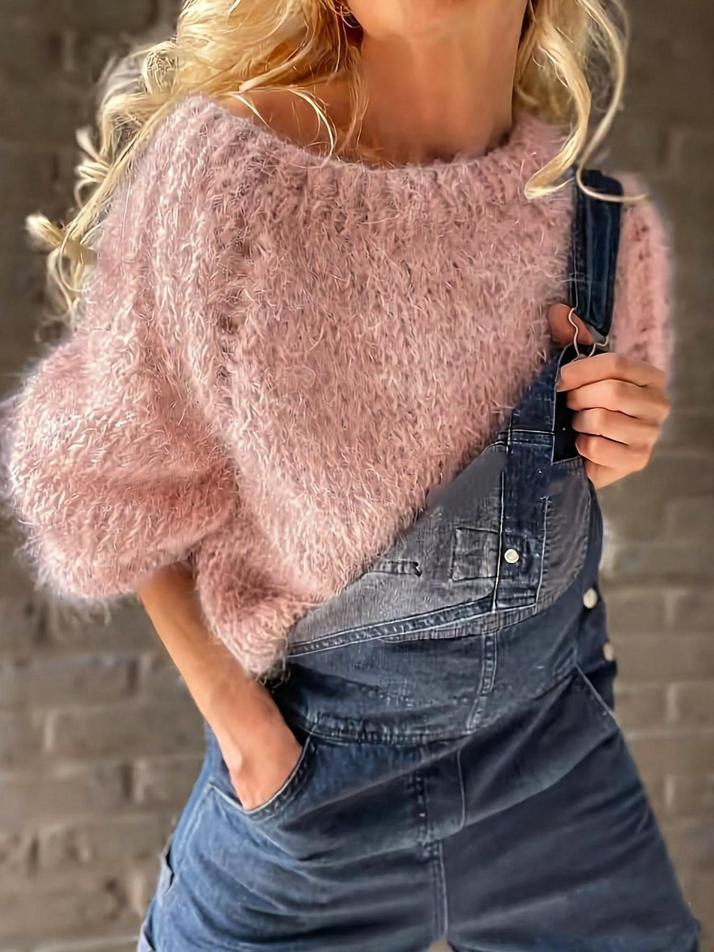 [Lazy Plush Pullover] Autumn/Winter Versatile Designer Lazy Style Loose-Fit Solid Color Faux Mink Plush Crew Neck Long Sleeve Sweater for Women, Loose Lazy Plush Pullover