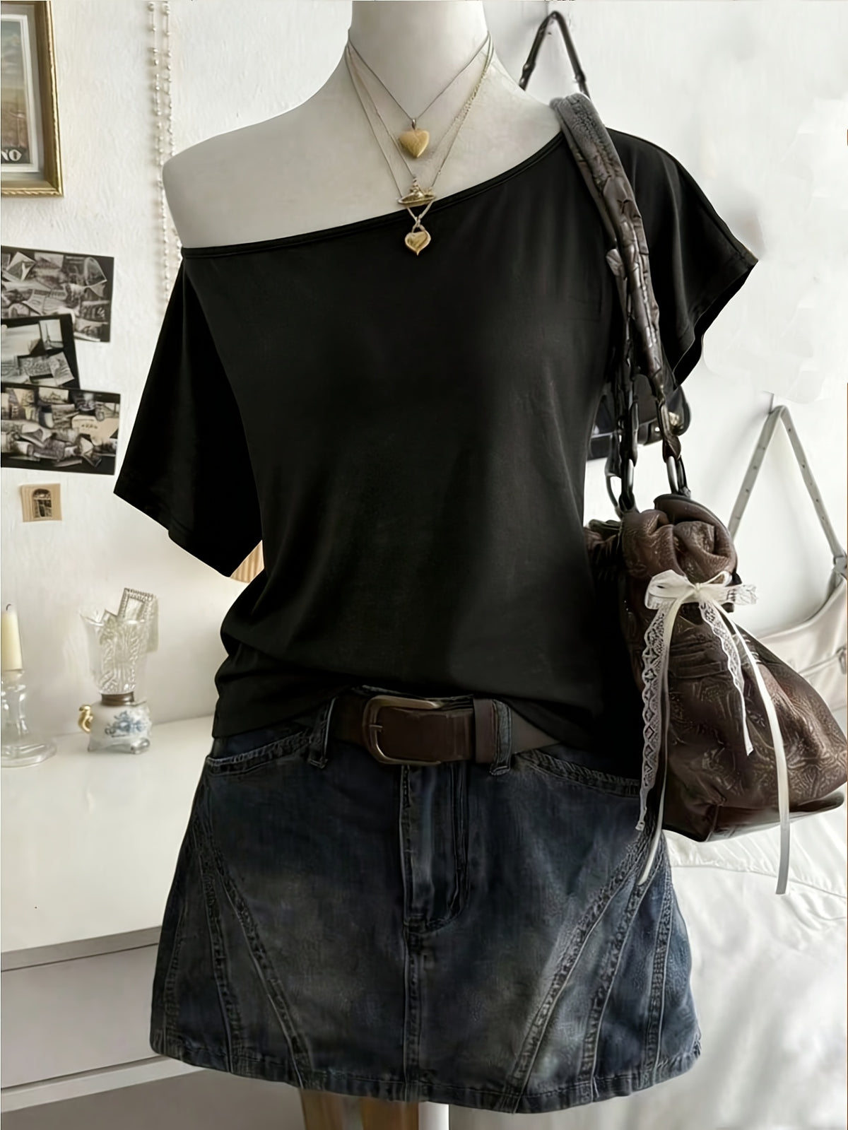 Women's Sexy Solid Color Asymmetrical Neckline Backless Summer T-Shirt, Women's Top