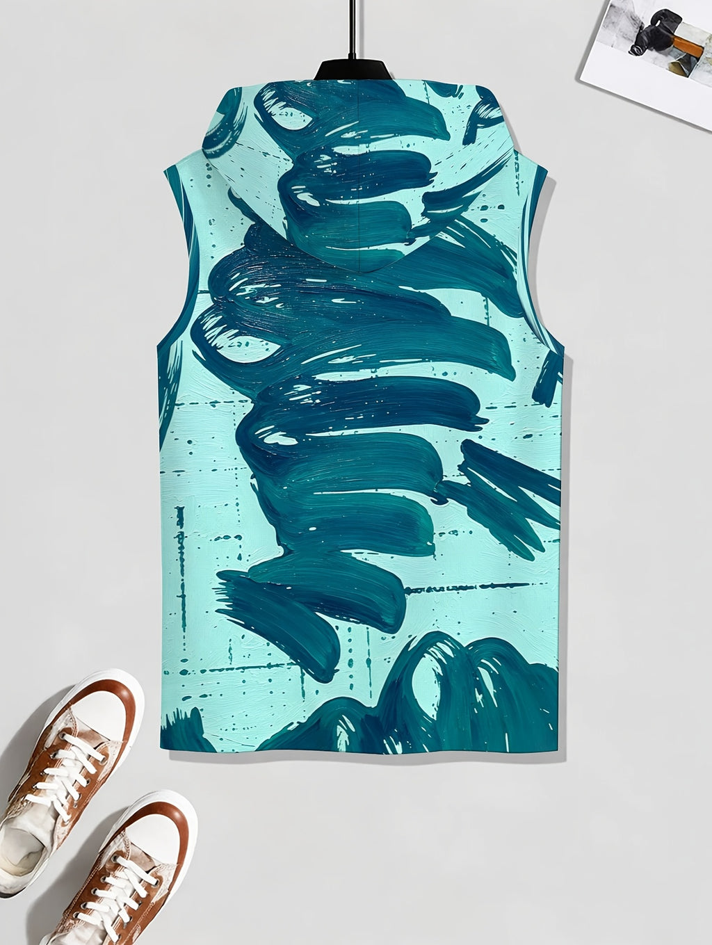 Men'S Hooded Sleeveless Top Black And White Ink Splash Print Sports Fitness Vest Daily Casual Trendy Versatile Breathable Comfortable Slim Fit for Workout Gym Training