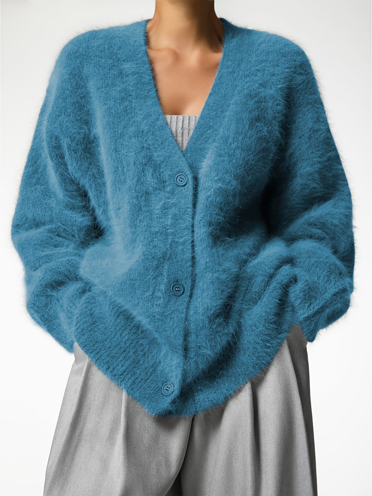 #B0827 Loose Long Sleeve V-Neck Sweater Jacket, Fashionable Easy Women'S Cardigan, Stylish Comfortable Sweater, Easy Elegant Open Front, Versatile Top for Casual, Dates, Parties, Or Business