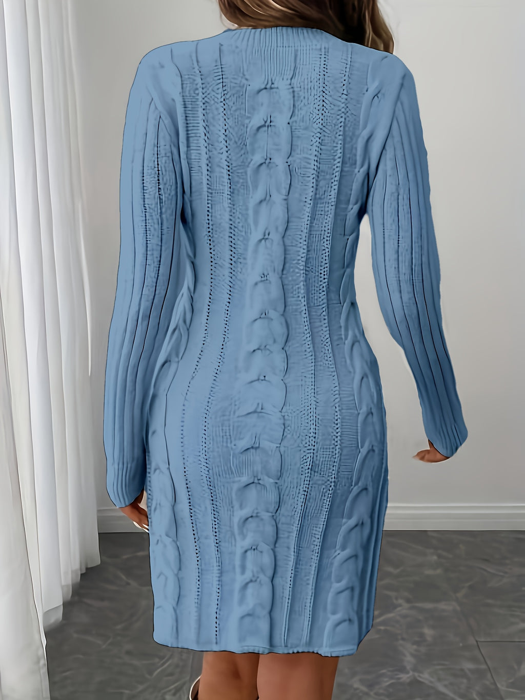 [Vika Women's Winter Dress] Vika Xiangkuan White V-Neck Long-Sleeved Dress - Delicate Beauty of Vertical Twisted Braids - Must-Have Winter Dress for Women - Comfortable And Fashionable
