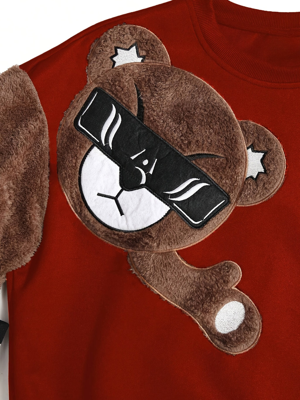 Men'S Fashion Cartoon Bear Long Sleeve Pullover Creative Plush Spliced Casual Sweatshirt