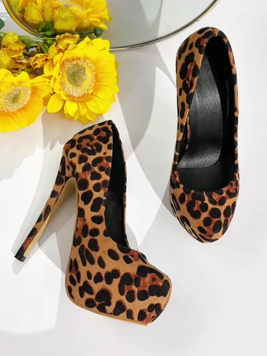 Women'S Sexy Leopard Print Stiletto Heels, 5.91inch, Ultrahigh Platform Pumps with Round Toe, Lightweight Faux Cover, All-Season Fashion Shoes, Fashionable Footwear | Leopard Print Shoes | Rubber Sole Shoes