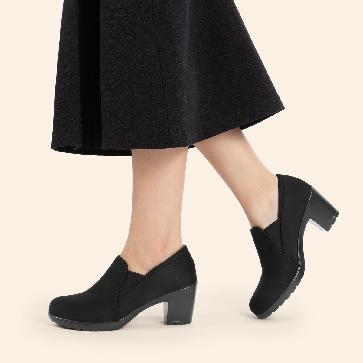 Women's Low Chunky Block Heel Slip-On Pumps - Round Toe Dress Loafers with Cushioned TPR Sole, Low Block Heels Suitable for Office, Business, Casual Wear - - Comfortable Work Shoes, Women Shoes
