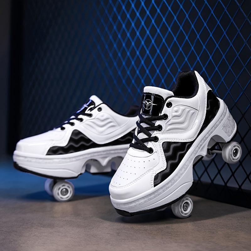 Women'S Casual Sneakers, Lightweight Roller Skates, with Removable Wheels, Suitable for And, Four Seasons Outdoor Fun, Durable PU Material, Women Shoes