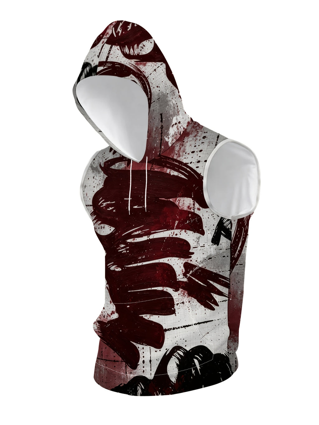 Men'S Hooded Sleeveless Top Black And White Ink Splash Print Sports Fitness Vest Daily Casual Trendy Versatile Breathable Comfortable Slim Fit for Workout Gym Training