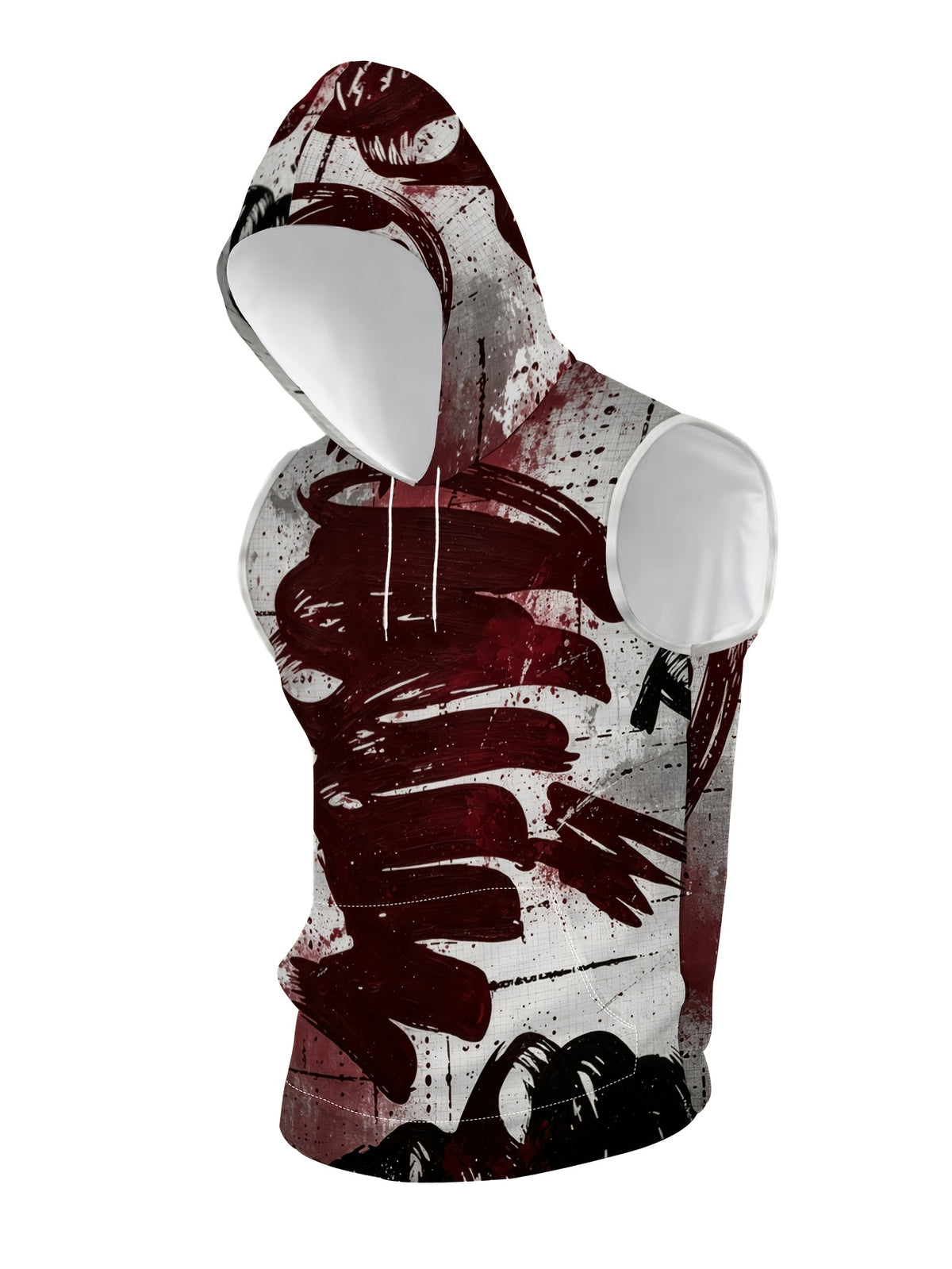 Men'S Hooded Sleeveless Top Black And White Ink Splash Print Sports Fitness Vest Daily Casual Trendy Versatile Breathable Comfortable Slim Fit for Workout Gym Training