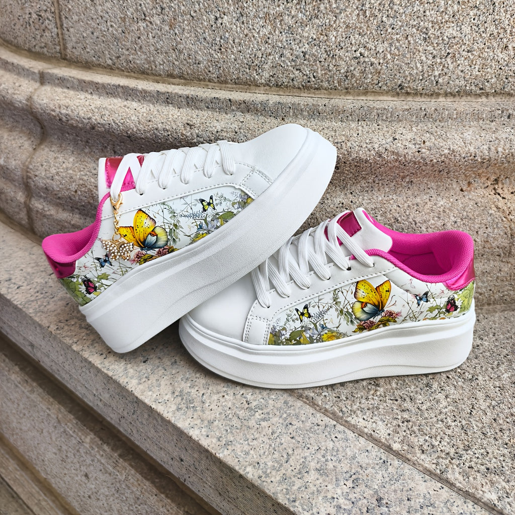 Latest Women's Butterfly Element Style. Platform Sole. Height-Increasing. Fashionable. Lightweight. Trendy White Sneakers for Women, Versatile. Niche Style for Pairing with Skirts, Height-Increasing, Casual. Low-Top Internet-Famous Skate Shoes.