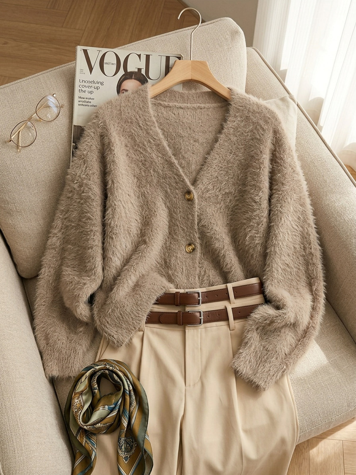 #B0827 Loose Long Sleeve V-Neck Sweater Jacket, Fashionable Easy Women'S Cardigan, Stylish Comfortable Sweater, Easy Elegant Open Front, Versatile Top for Casual, Dates, Parties, Or Business