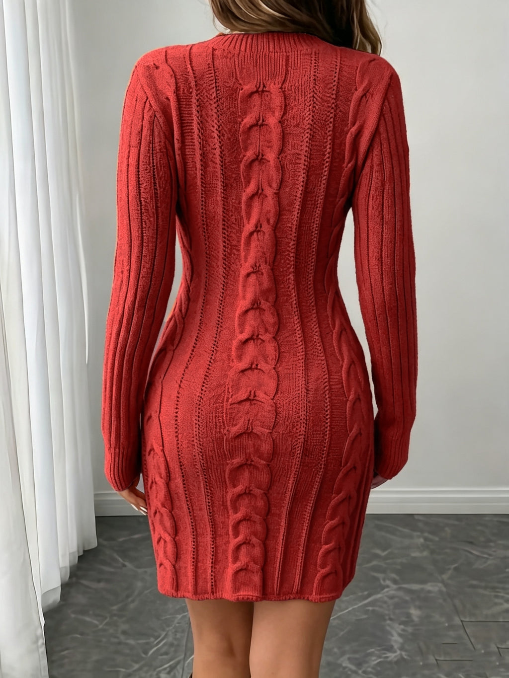 [Vika Women's Winter Dress] Vika Xiangkuan White V-Neck Long-Sleeved Dress - Delicate Beauty of Vertical Twisted Braids - Must-Have Winter Dress for Women - Comfortable And Fashionable