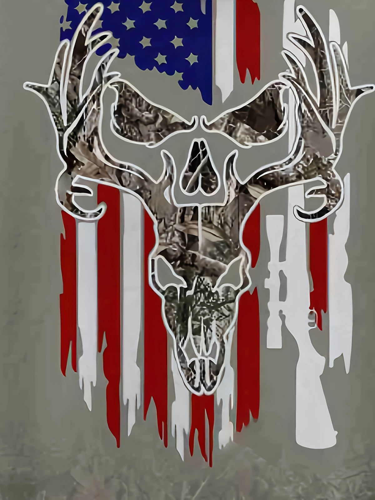 Men'S Fashion Hooded Sweatshirt, Design Blending Camouflage And Individual Elements, Printed with American Flag-Colored Deer Skull Pattern, Camouflage Texture, Flag Embellishment, Outdoor, American Trendy Style, Hunting