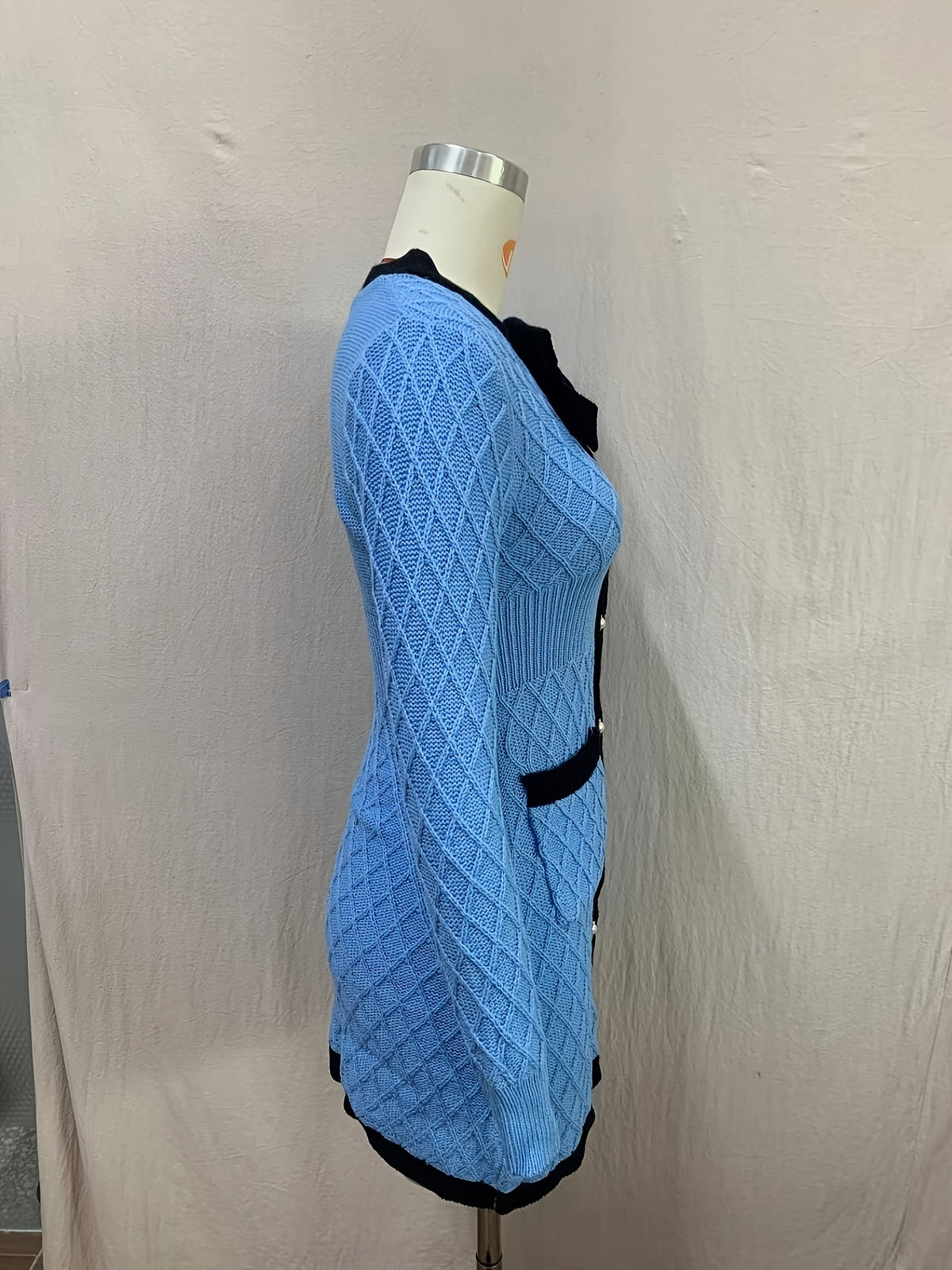 Fall Winter Directional And Little Fragrance Style Bow Texture Checkered Dress